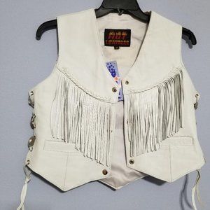 Biker/western/cowboy Hot Leathers Women's white leather fringed Vest M